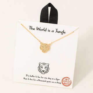 Gold Dipped Tiger Head Pendant Necklace -