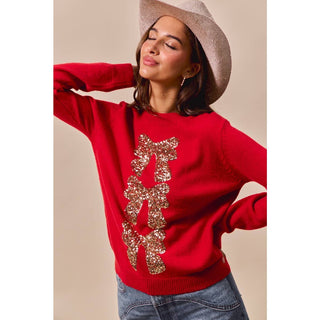 Sequin Ribbon Christmas Sweater Red
