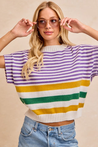 Mardi Gras Stripes Lightweight Knit Top