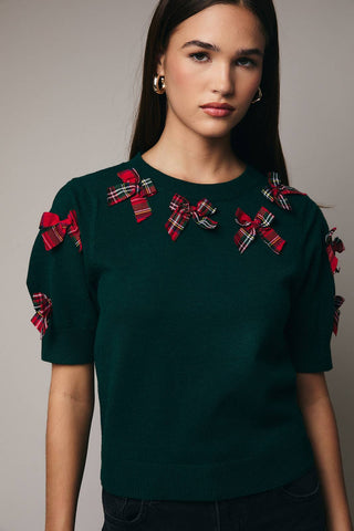 Bow trim Holiday sweater top