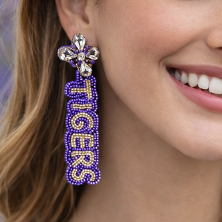 Tigers Earrings with Purple & Gold