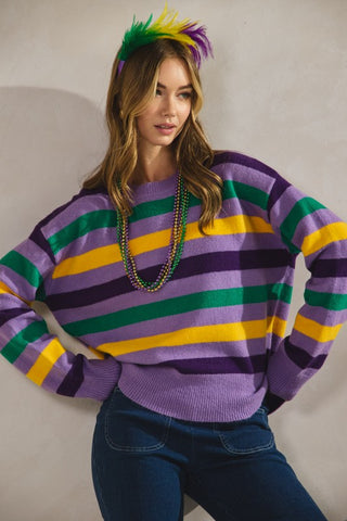 Classic Mardi Gras Stripes Sweater