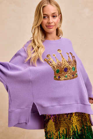 Crown Sequin Embroidery Mardi Gras Sweatshirt Top