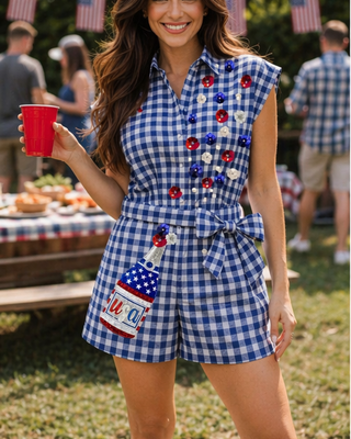 Sequin champagne Fourth of July romper