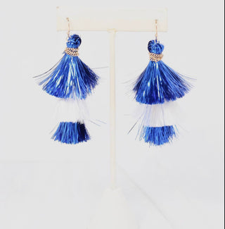 Blue and White Fringe Game day Earrings 