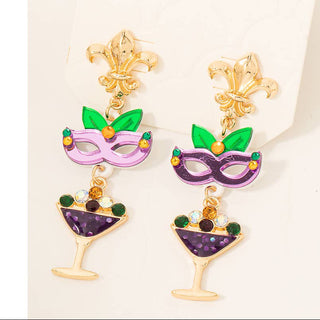 Mardi gras mask champagne earrings