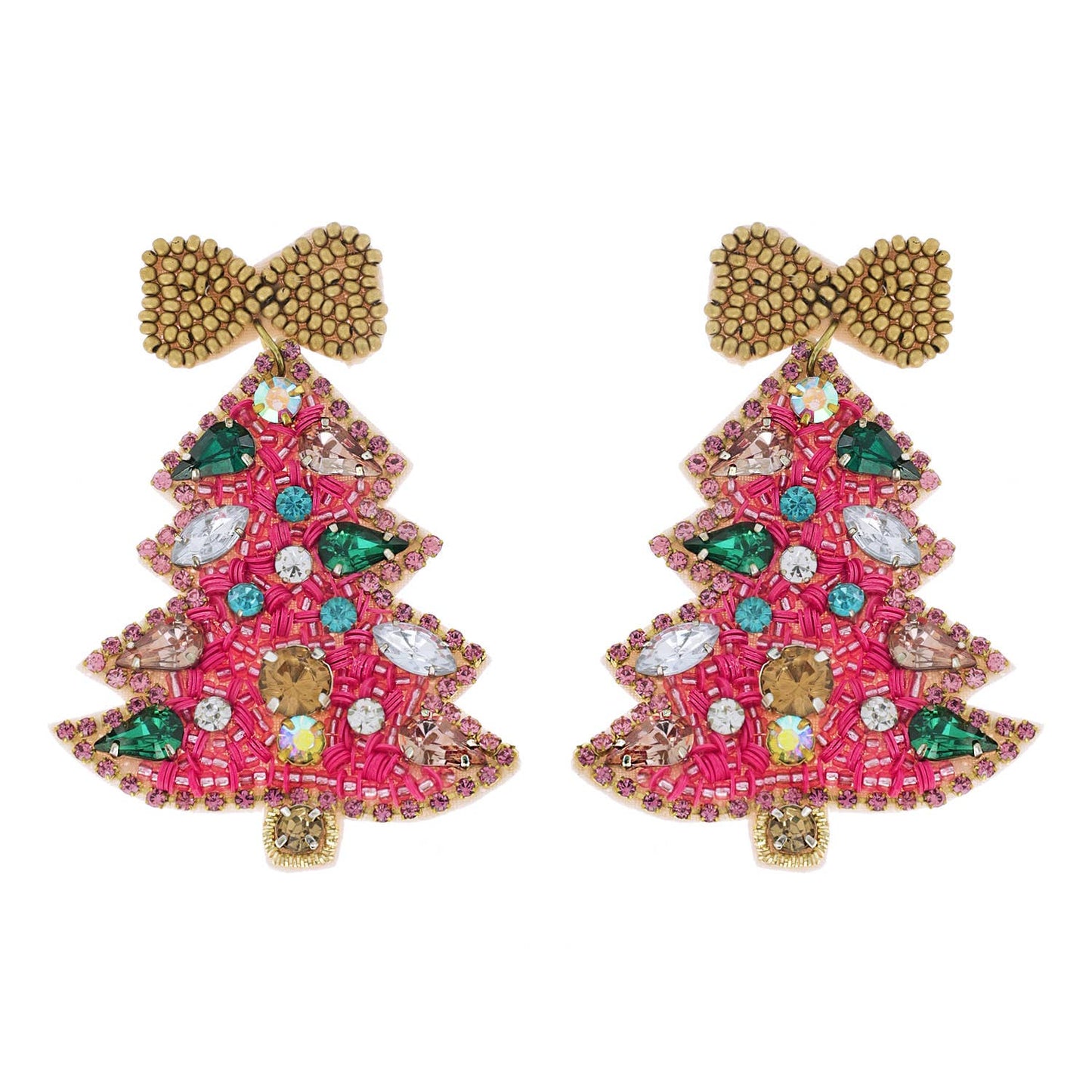 Jeweled Christmas Tree Beaded Earrings