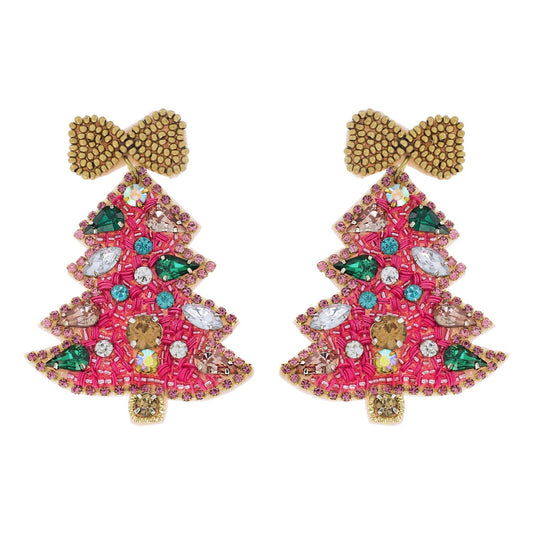 Jeweled Christmas Tree Beaded Earrings