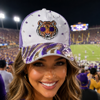 Tigers Louisiana Pearl Purple and Gold Sequin Baseball Hat
