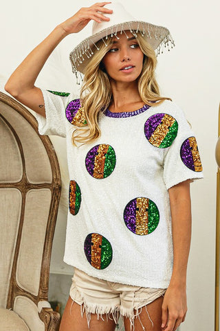 Mardi Gras Sequin Smiley Top