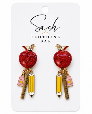 Glitter Apple Teacher Drop Earrings