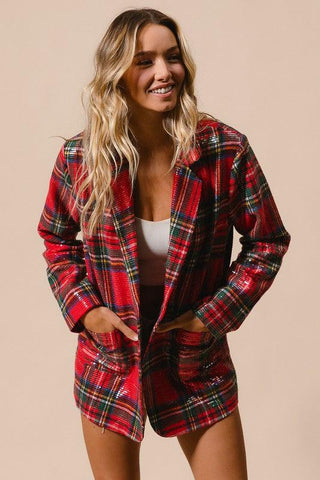 Sequin Christmas Plaid Blazer 