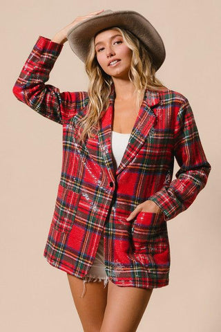Sequin Christmas Plaid Blazer 