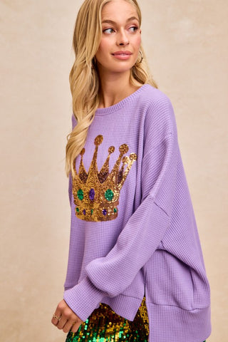 Crown Sequin Embroidery Mardi Gras Sweatshirt Top