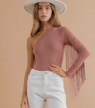 One Shoulder Fringe Bodysuit 