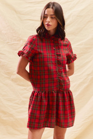 Holiday Plaid Ruffle Mini Dress