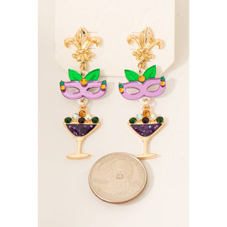 Mardi Gras Mask Champagne Earrings -