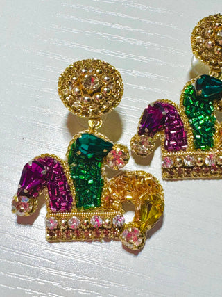 Mardi Gras Beaded and Jeweled Hat Earrings