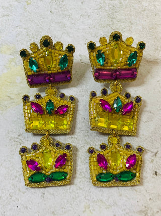 Mardi Gras New Orleans Crown Beaded Earrings