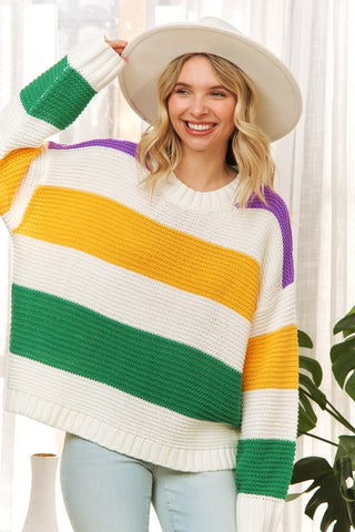 Mardi Gras Bold Stripe Sweater