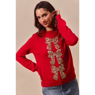 Sequin Ribbon Christmas Sweater Red