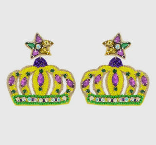 Mardi Gras Crown Beaded Earrings