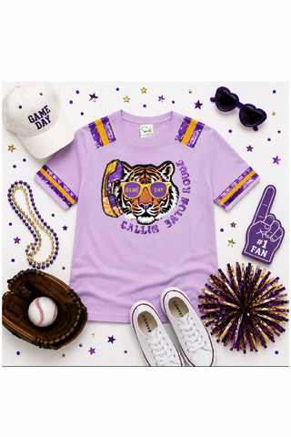 Callin Baton Rouge Tiger Sequin Patch Shirt Purple