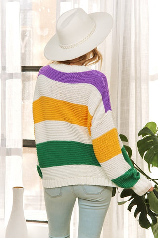 Mardi Gras Bold Stripe Sweater