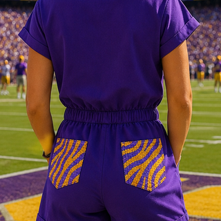 Tiger Sequin Patch Louisiana Game Day Romper