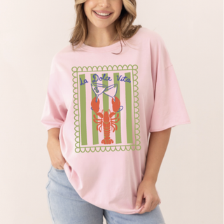 Dolce Vita on Pink Tee Shirt crawfish