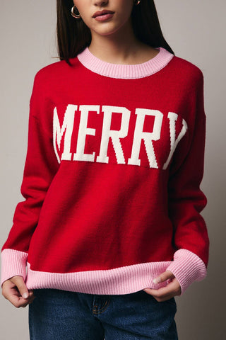 Merry Sweater with Pink Trim