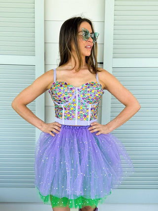 Rhinestone Bustier - Lavender Mardi Gras 