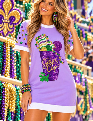 Mardi Gras Purple Geaux Cup Sequin Dress -