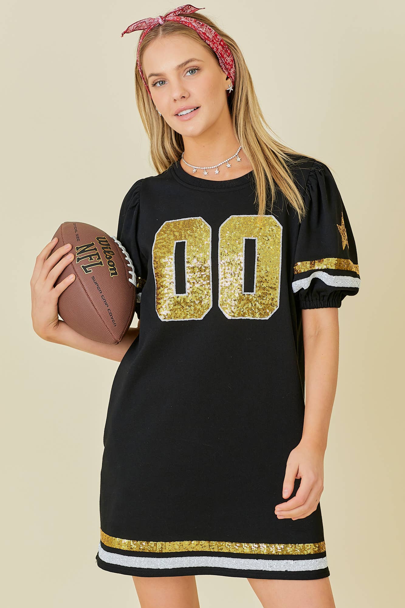 Game Day Black & Gold Sequin Trim Dress