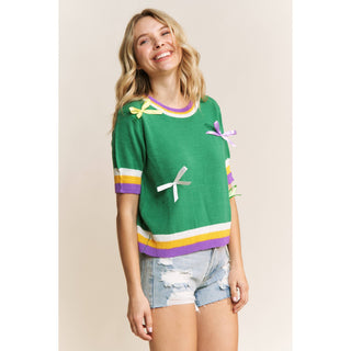 Mardi Gras Striped Trim top -