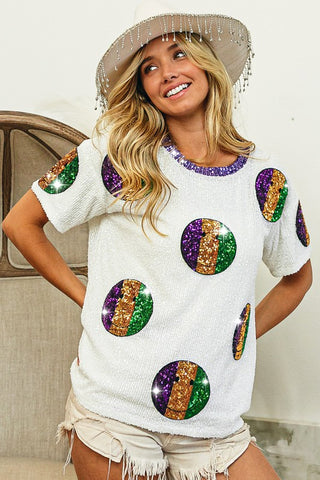 Mardi Gras Sequin Smiley Top