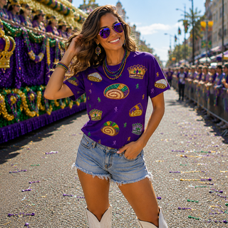 mardi gras king cake purple shirt