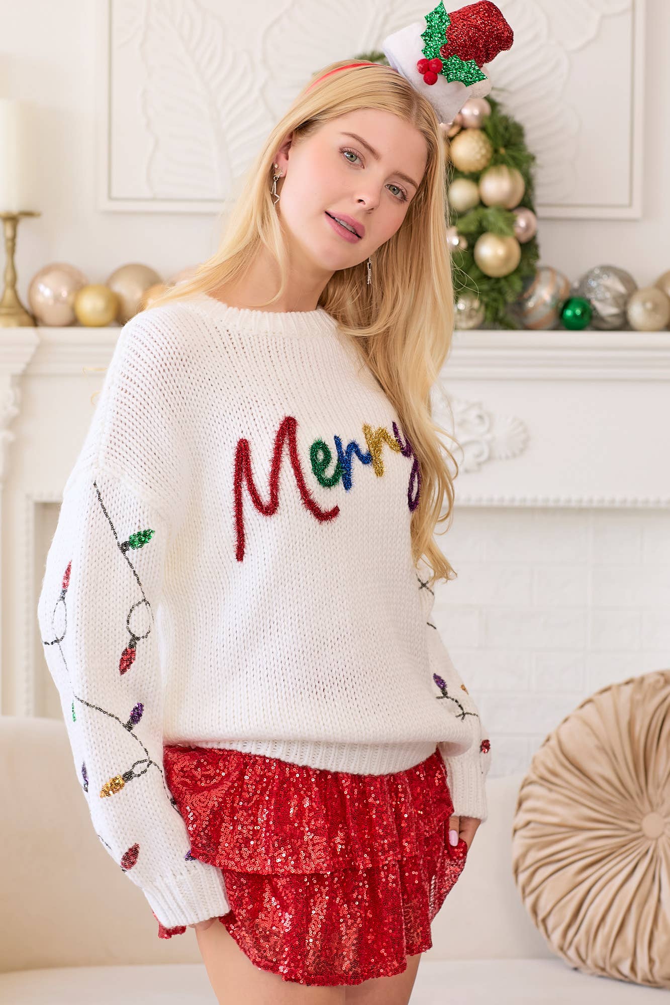 Merry Sweater Sequined Christmas Light Sleeves