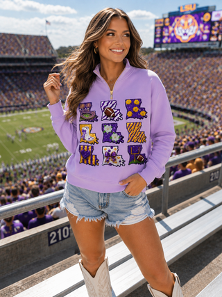 Louisiana Gameday Purple & Yellow Sequin Quarter Zip SweatShirt