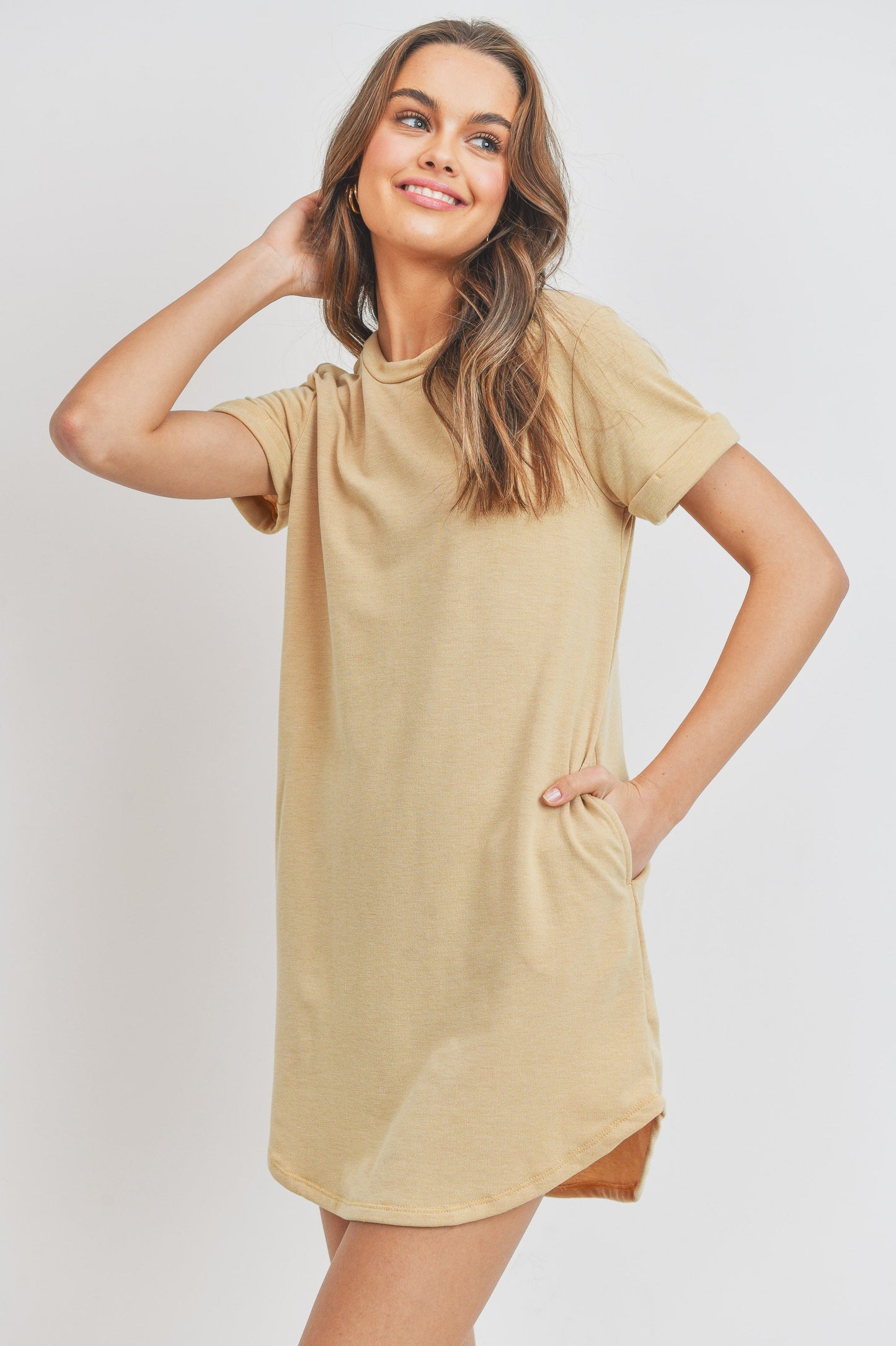Ashley Tee Shirt Dress with Rounded Hem and Pockets