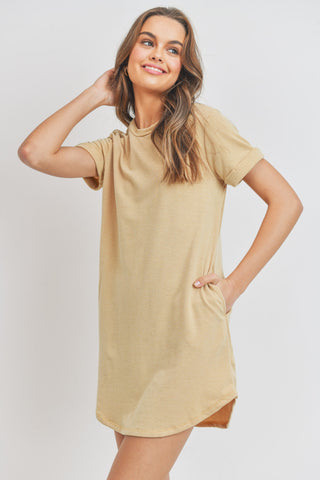 Ashley Tee Shirt Dress with Rounded Hem and Pockets 