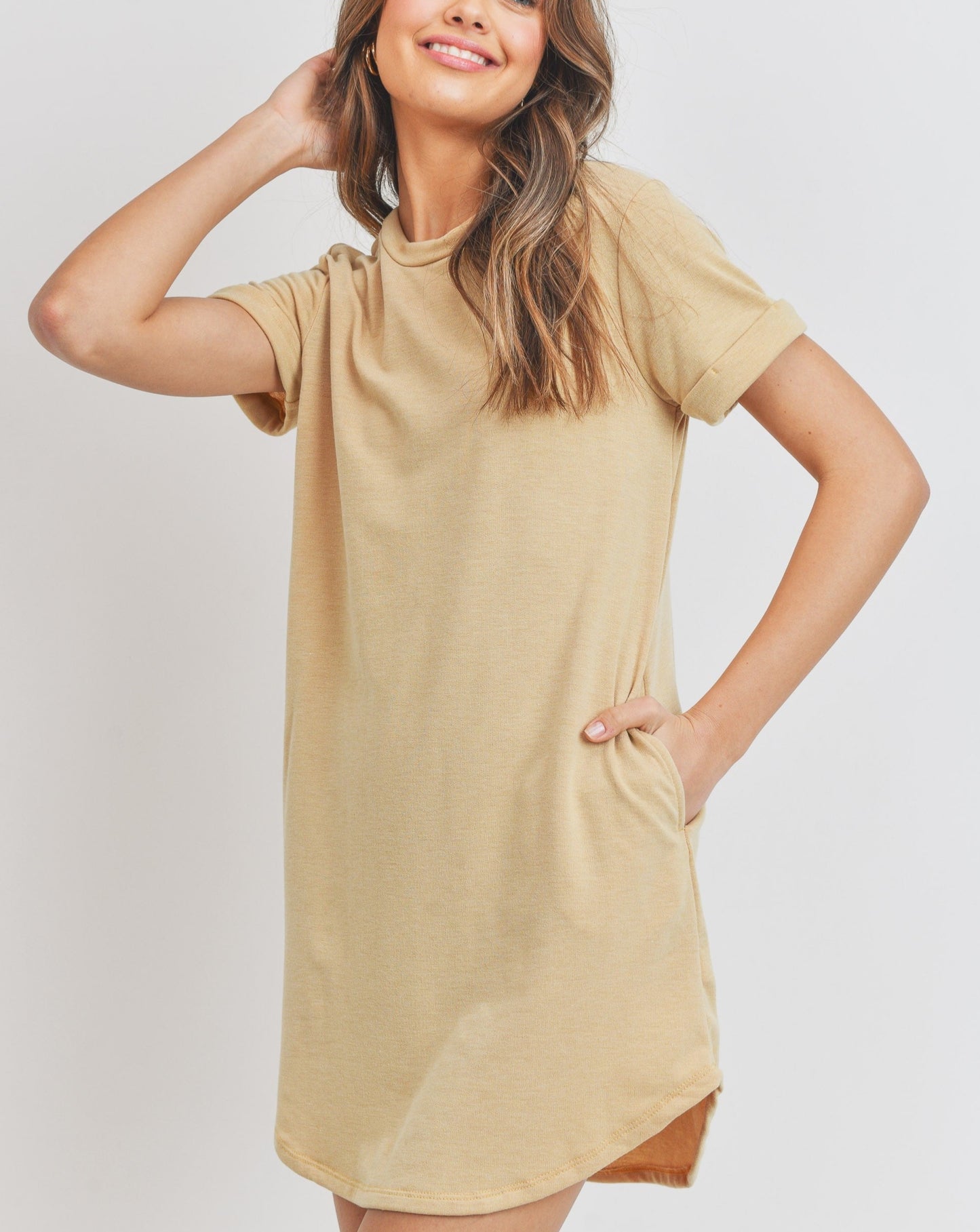 Ashley Tee Shirt Dress with Rounded Hem and Pockets