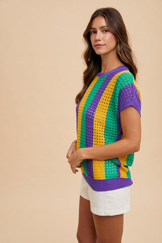 Mardi Gras Knit Striped Top