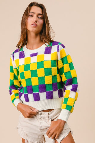 Mardi Gras checkered Sweater MGSW13 