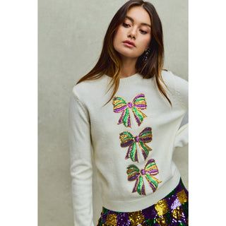 Sequin Bows Mardi Gras Sweater