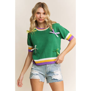 Mardi Gras Striped Trim top -