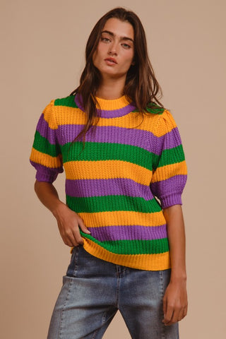 Mardi Gras Stripe Short Sleeve Top 