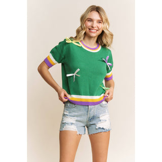 Mardi Gras Striped Trim top -