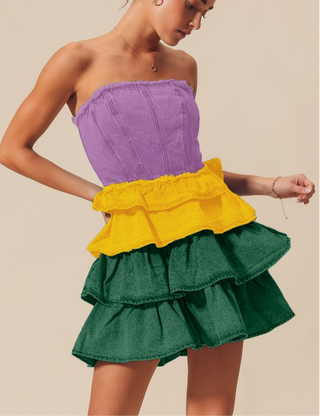 Mardi Gras Ruffled Strapless dress 