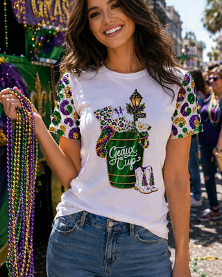 Mardi Gras Sequin Geaux Cup Top
